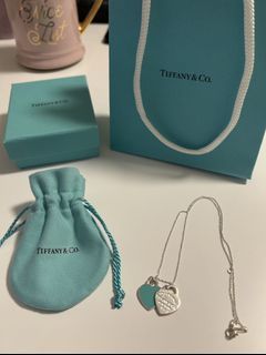 Tiffany Blue Double Heart Tag Pendant (small in silver)