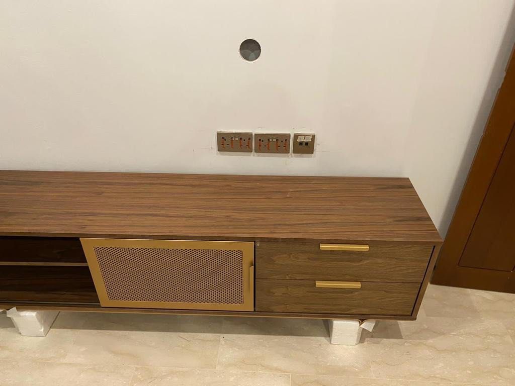 TV console (wood and gold), Furniture & Home Living, Furniture, TV