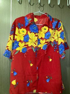 Vintage floral red button up