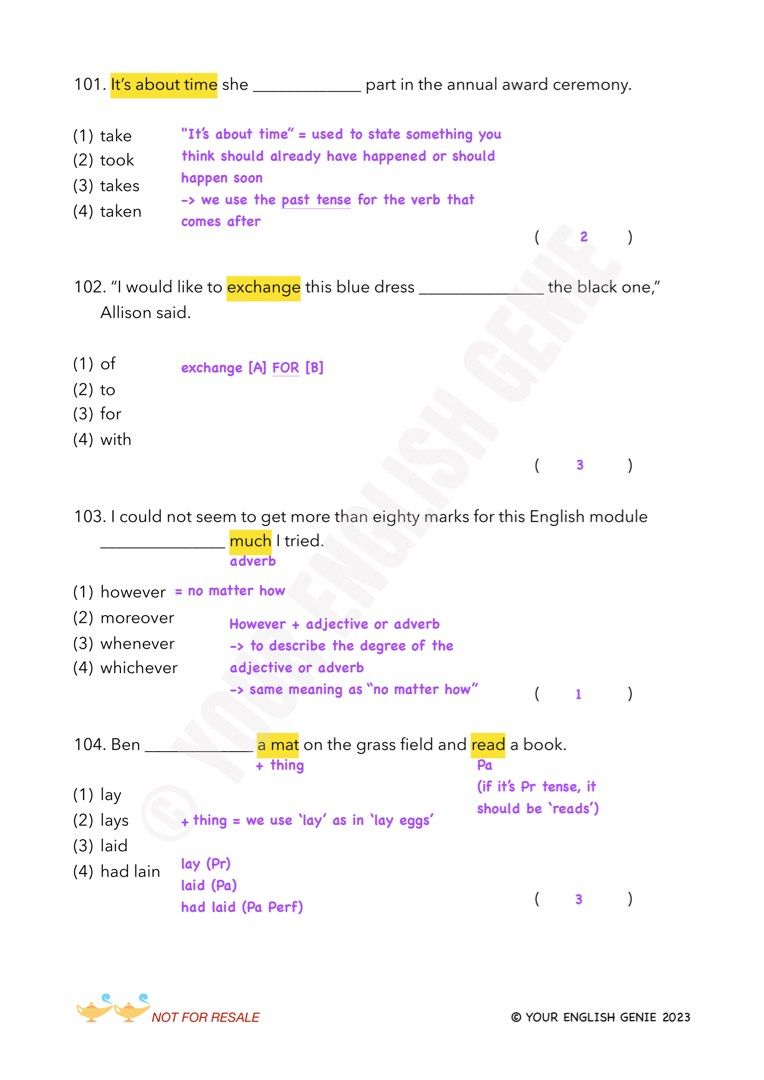 Psle Question Sample PSLE Grammar Practice Questions + A Fully Annotated Answer Key (Primary ...