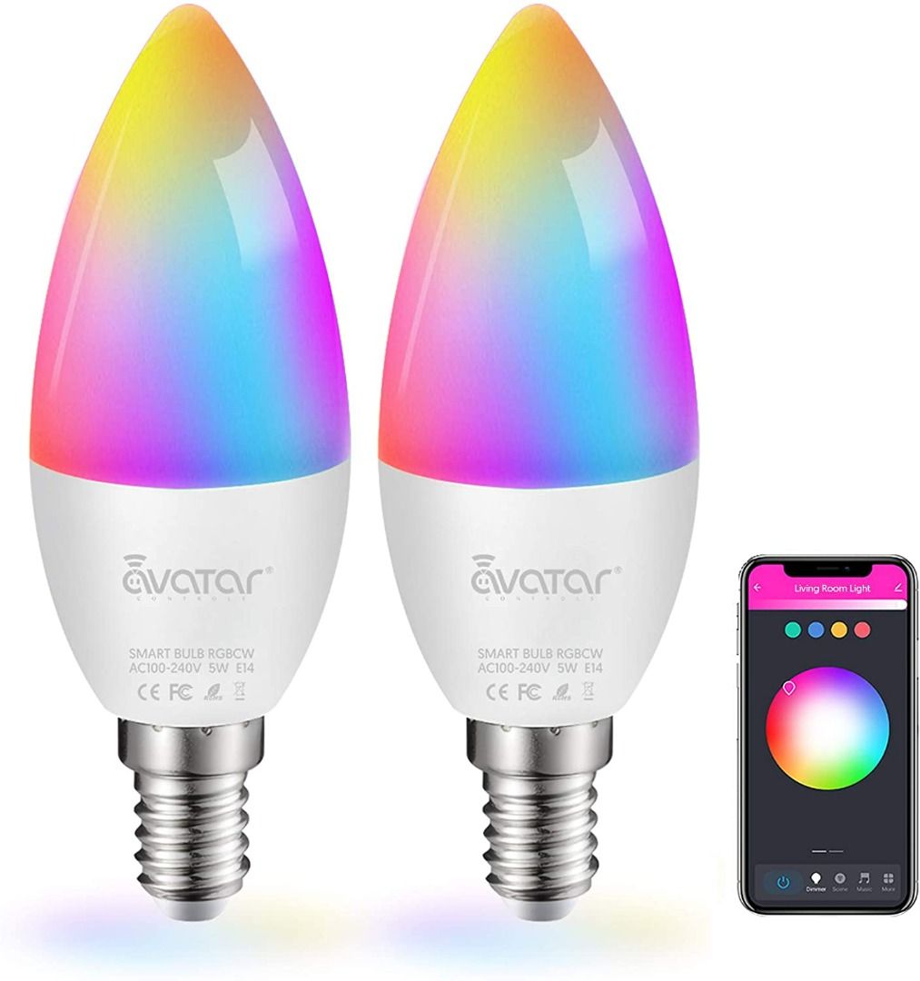 (2pack) Avatar Smart Bulb E14 Alexa Light WiFi LED Candle Bulbs C37, Music  Sync 5W 2700K-6500K RGB+Warm/Cool White Colour Dimmable Compatible with