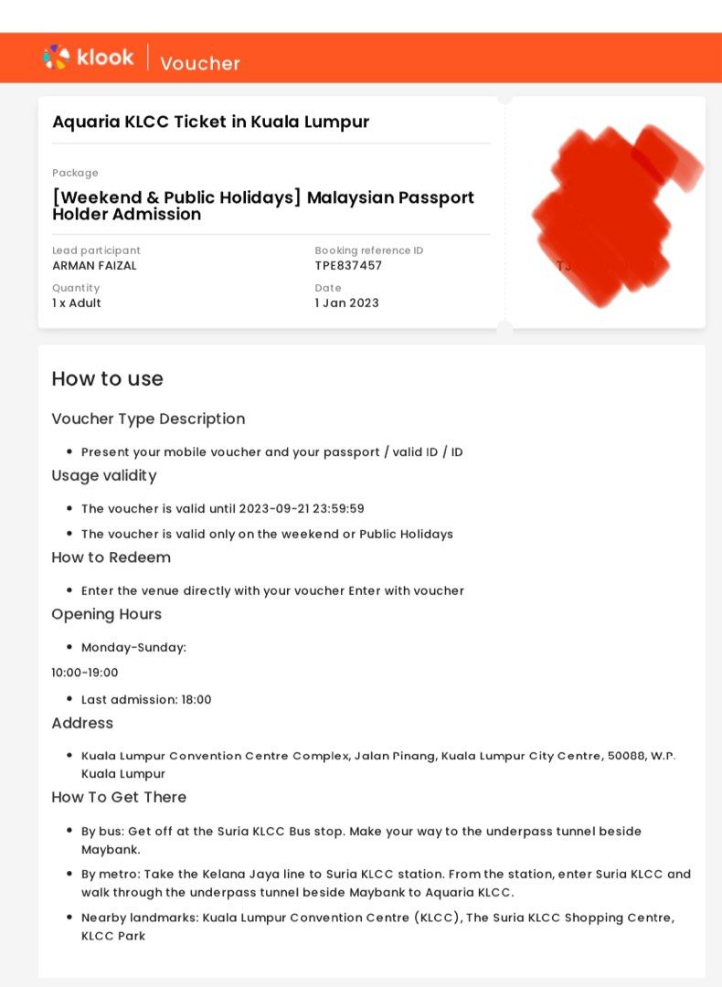 2x AQUARIA KLCC 1/1/2023, Tickets & Vouchers, Local Attractions and