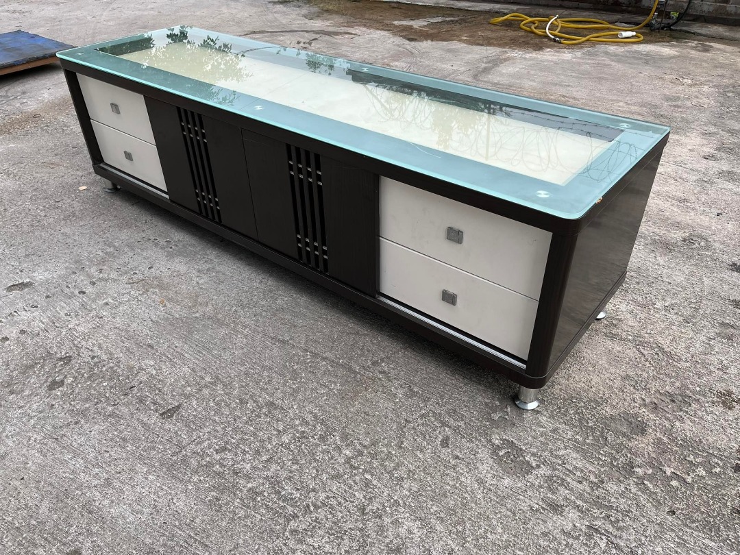 7ft Glass Top TV Rack Console Drawer, Furniture & Home Living