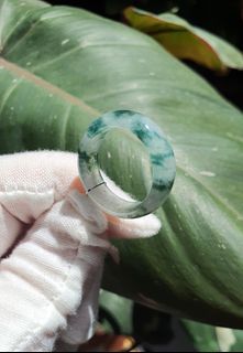 🍀 Scenic moss on snow floating green translucent icy jadeite hololith ring SG HK 16.5 US 8 fits 15.5 16 and 7.5 Type A Burma jade 🍀