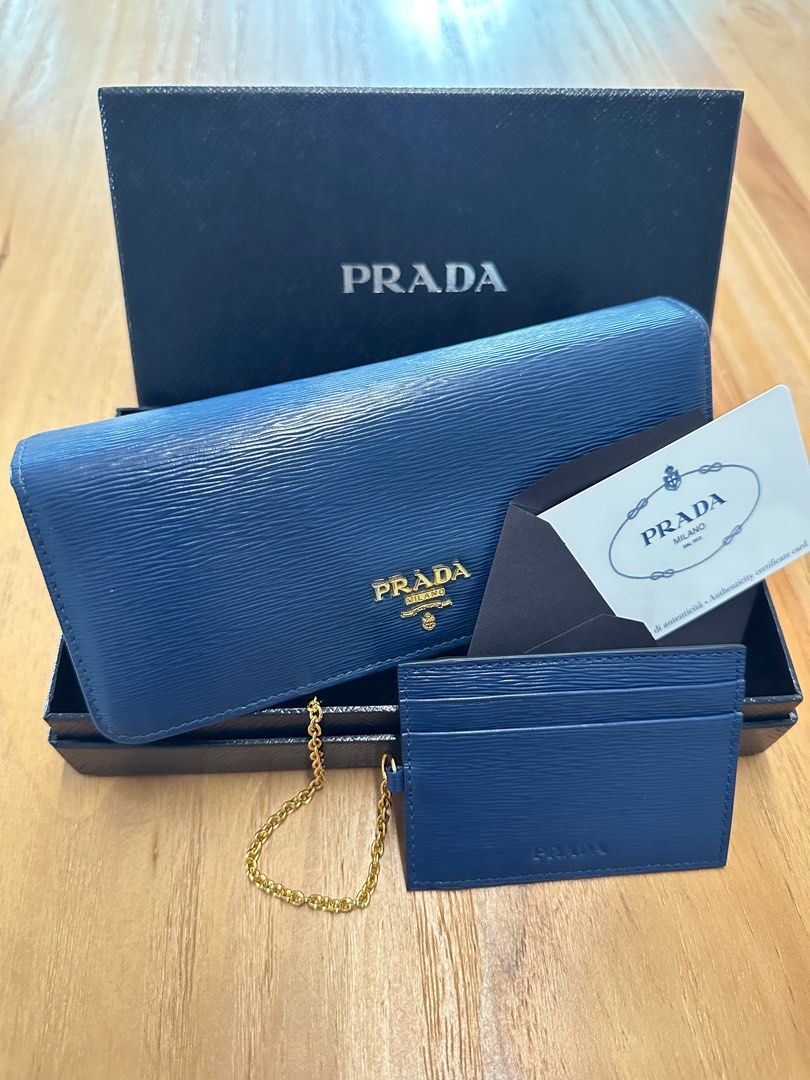 Authentic Prada Long Wallet Navy, Luxury, Bags & Wallets on Carousell