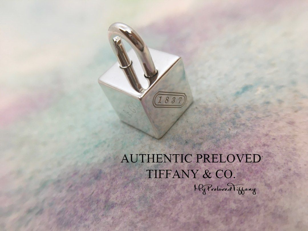 Tiffany & Co Sterling Silver 1837 Padlock Square Charm Chain Necklace