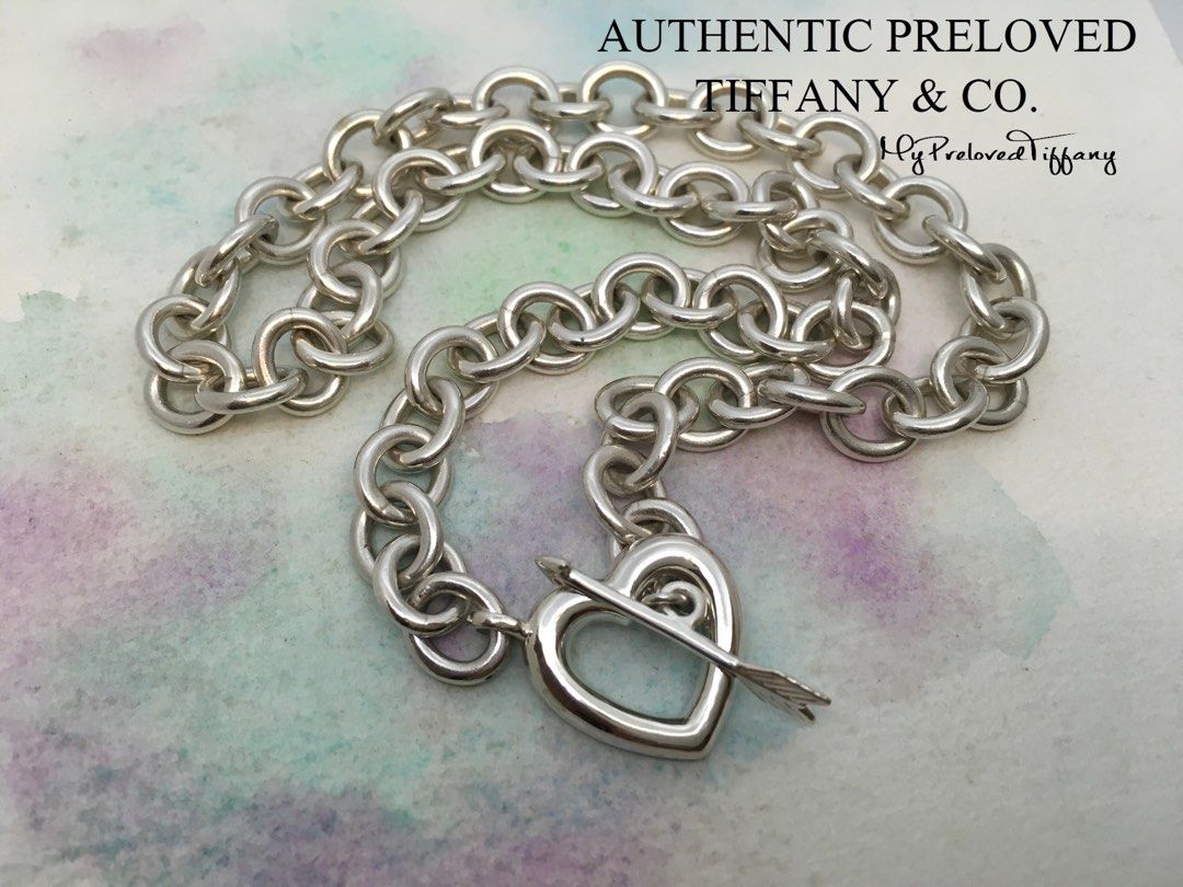 Authentic Tiffany Co Vintage Toggle Arrow Heart Link Necklace Silver 17.75 Women s Fashion Jewelry Organisers Necklaces on Carousell