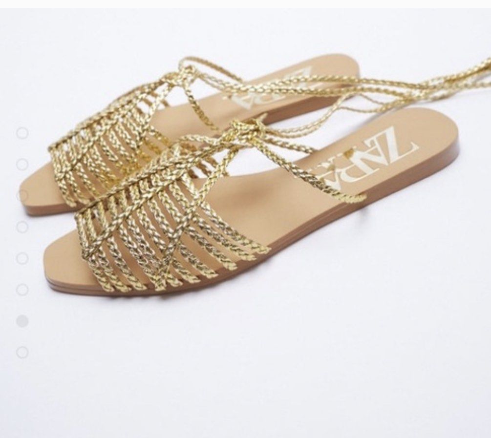 NEW!! Zara Flat Laminated Gold Sandals | Gold sandals, Zara flats, Kitten  heel sandals