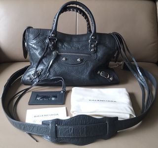 Balenciaga City Small Lambskin Gris Fossile Grey Crossbody Bag Clutch