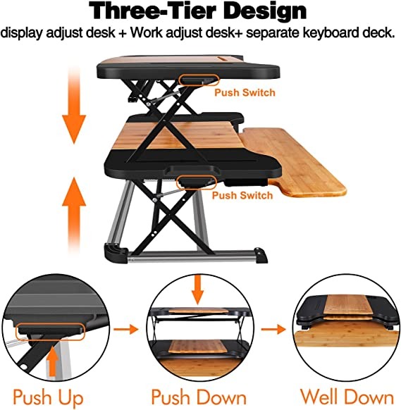 Bamboo Sit/Stand Desk Convertor (3 layers), Furniture & Home Living ...
