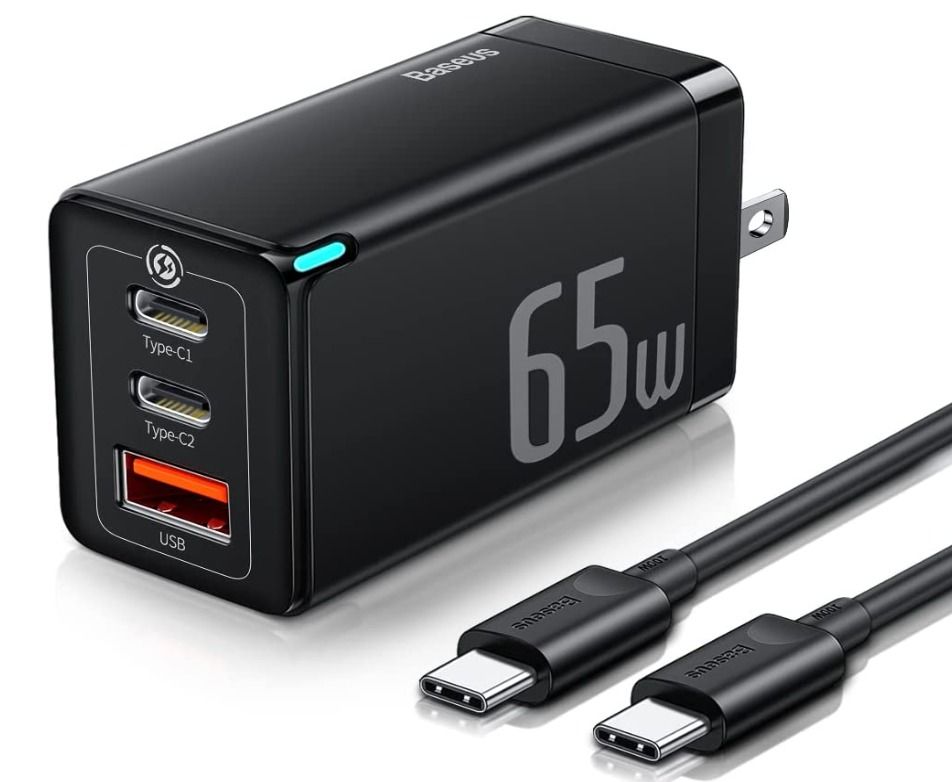 Baseus USB Type C Wall Fast Charger 65W, 3-Ports (Category: Chargers) located in Marikina City. Submitted by skowshop (Listing ID 1205793714, Image 1). Description: Brand Baseus Connectivity Technology USB C, USB A Connector Type USB Type C, USB Type A Compatible Devices Tablets, IPhone 13 / 13 Mini / 13 Pro / 13 Pro Max/MSI GS66 / MSI PRESTIGE 15 and More, Nintendo Switch Dock/iPhone 12/12 Mini/12 Pro/12 Pro Max/XS/XS Max/XR/X /11/11 Pro/11 Pro 