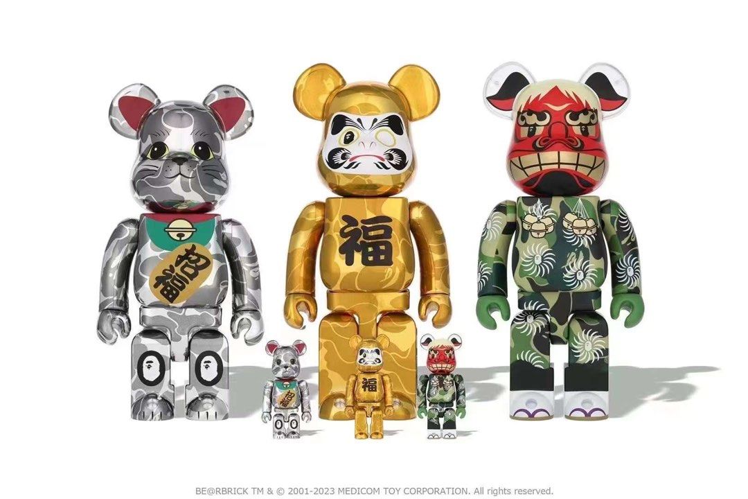 BE@RBRICK BAPE(R) 招き猫銀メッキ／達磨金メッキ／獅子舞100％ & 400