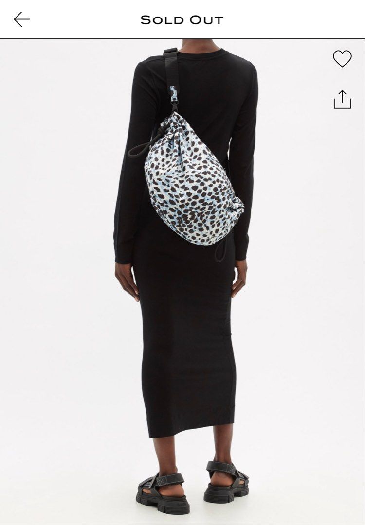 BNWT GANNI Nylon Drawstring Shoulder Bag in Leopard print