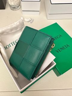 Bottega Veneta 綠色大編織短夾錢包