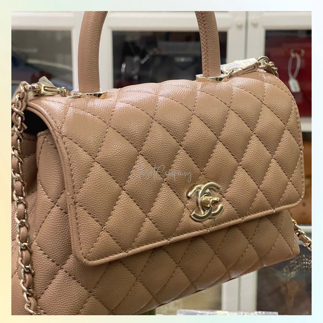 Chanel Mini Coco Handle 19A Dark Beige Quilted Caviar with brushed gold  hardware