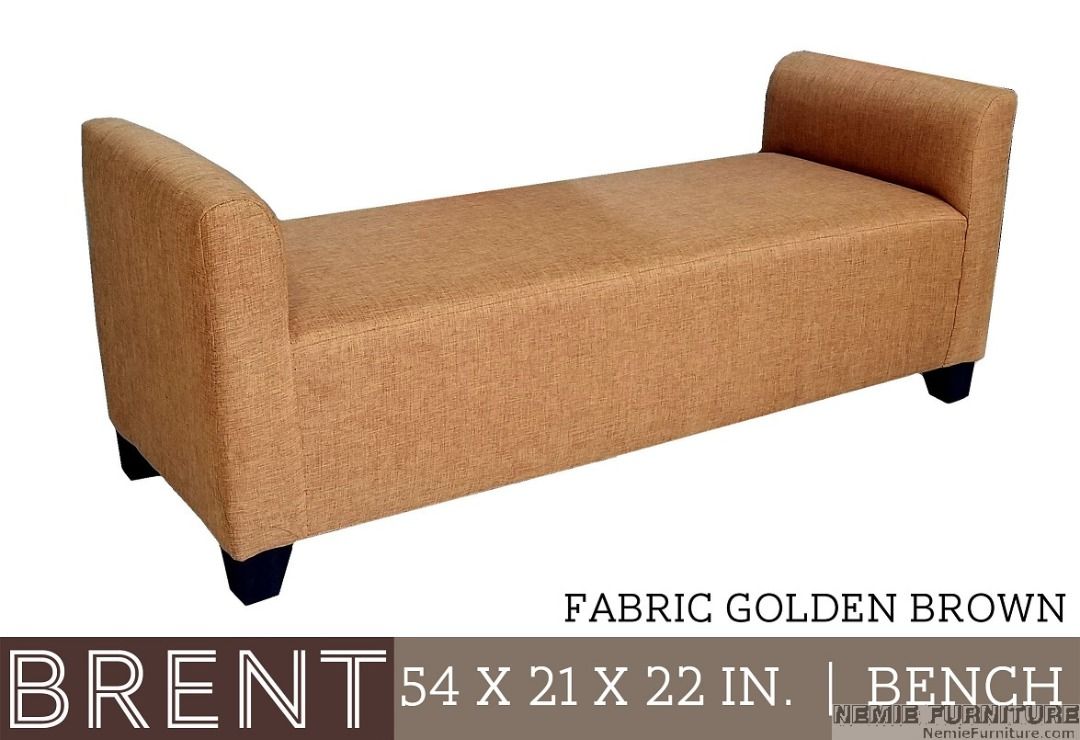 BRENT divan cleopatra bench (Category: Sofas) located in Quezon City. Submitted by nemiefurniture (Listing ID 1205691792, Image 1). Description: cleopatra / divan 54"L x 21"W x 22"H color: fabric golden brown https://nemiefurniture.com Prices negotiable .