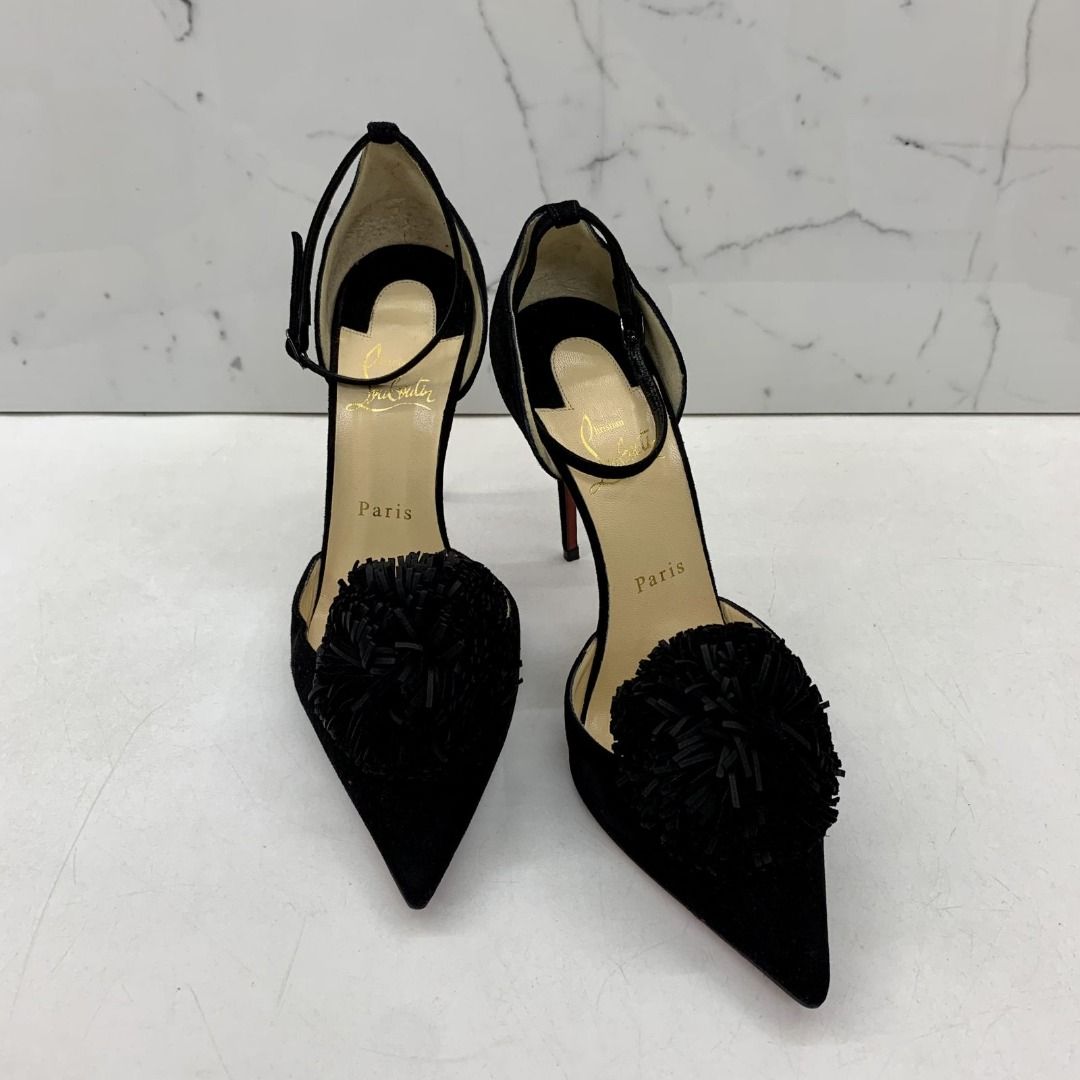 CHRISTIAN LOUBOUTIN BLACK SUEDE TASSLE HEELS 227031875 TI Luxury