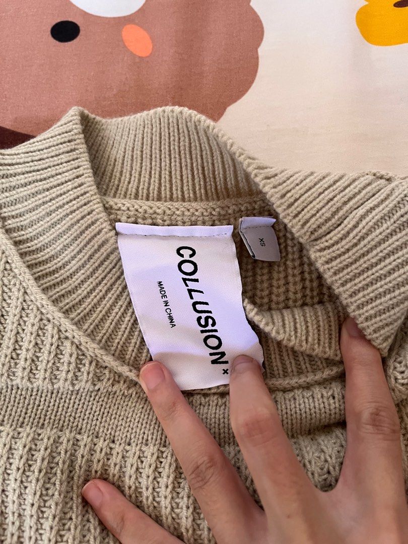 Collusion knitwear (Category: Vests) located in Singapore. Submitted by shop_galaxy (Listing ID 1205660708, Image 3). Description: BRAND NEW Size XS, but it’s oversize so it’s M for regular fit PTP: 55 LENGTH:71.