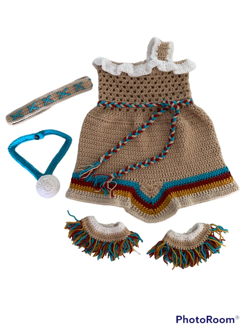 Crochet Baby Props Set (Pocahontas), Babies & Kids, Babies & Kids Fashion on Carousell