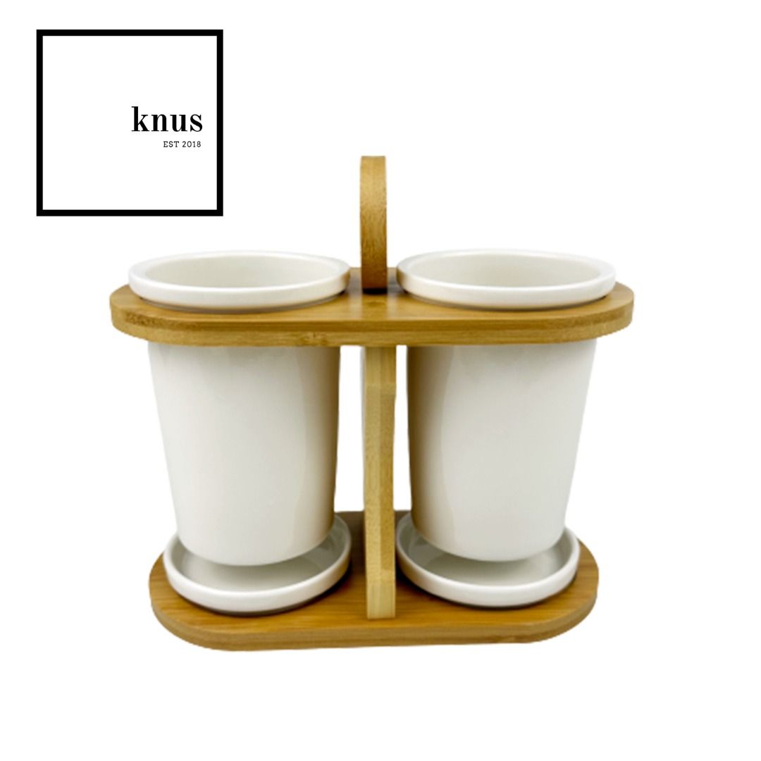Cutlery Holder Ceramic Bamboo Rack Caddy spoon fork knife tableware utensil storage display (Category: Dinnerware & Cutlery) located in Quezon City. Submitted by knusph (Listing ID 1205687657, Image 3). Description: ===CLEARANCE SALE !!! === New to our line of cutlery organization. This storage organizer provides a convenient and presentable way to keep your flatware together on the table. The two caddy vessels allow you to separate your forks an
