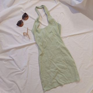 Green halter neck dress