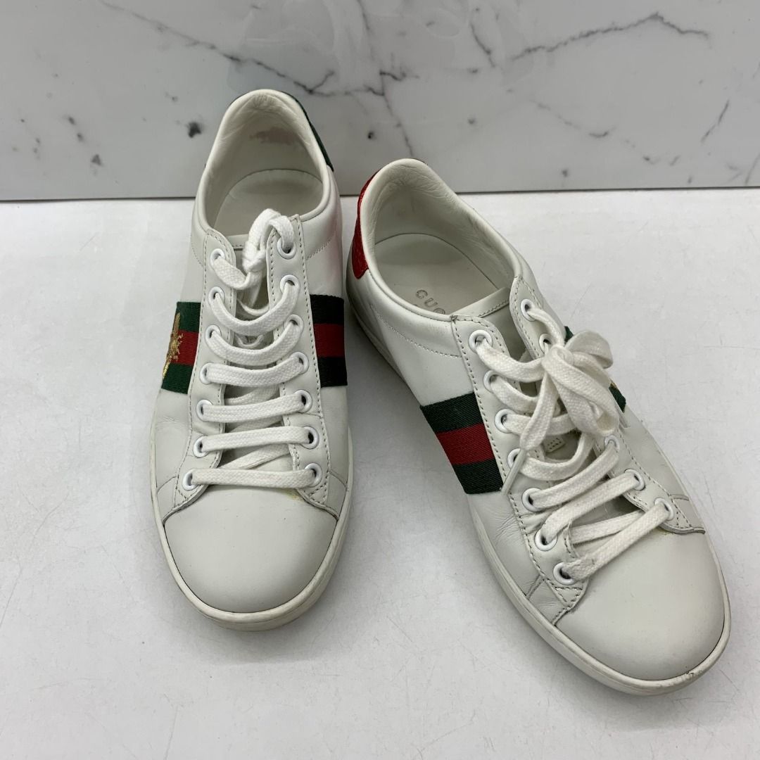 Gucci 431942 White Leather Ace Bee Sneakers 227034971 Ti, Luxury, Sneakers  & Footwear On Carousell