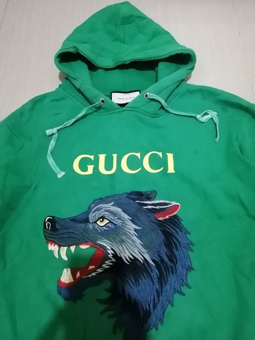 Gucci wolf embroidered hoodie top