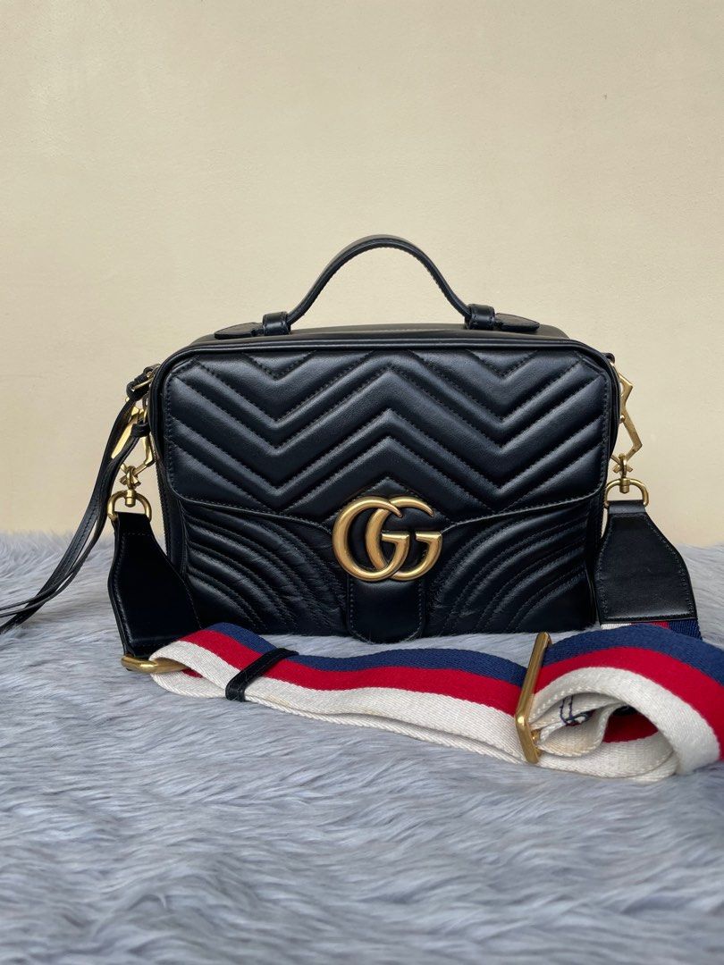 SUPER SALE Gucci Marmont Small Tophandle Web Strap with ENTRUPY
