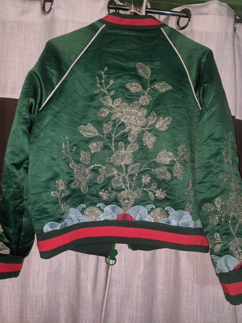 GUCCI Dark green satin bomber jacket