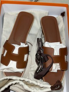 Hermes Oran Sandals brown leather 