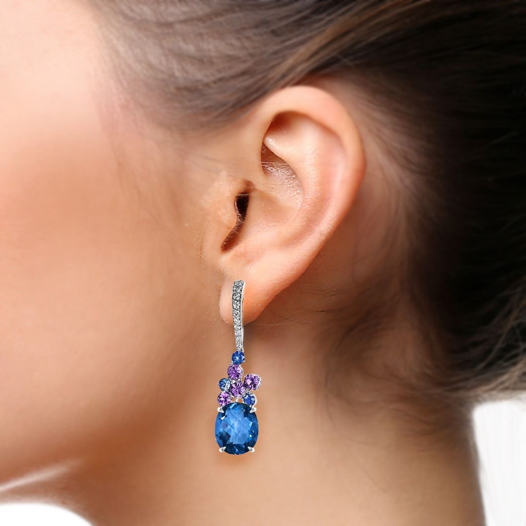 IGUNI MULTI STONE DANGLING EARRINGS COLOUR CHANGE OVAL W081