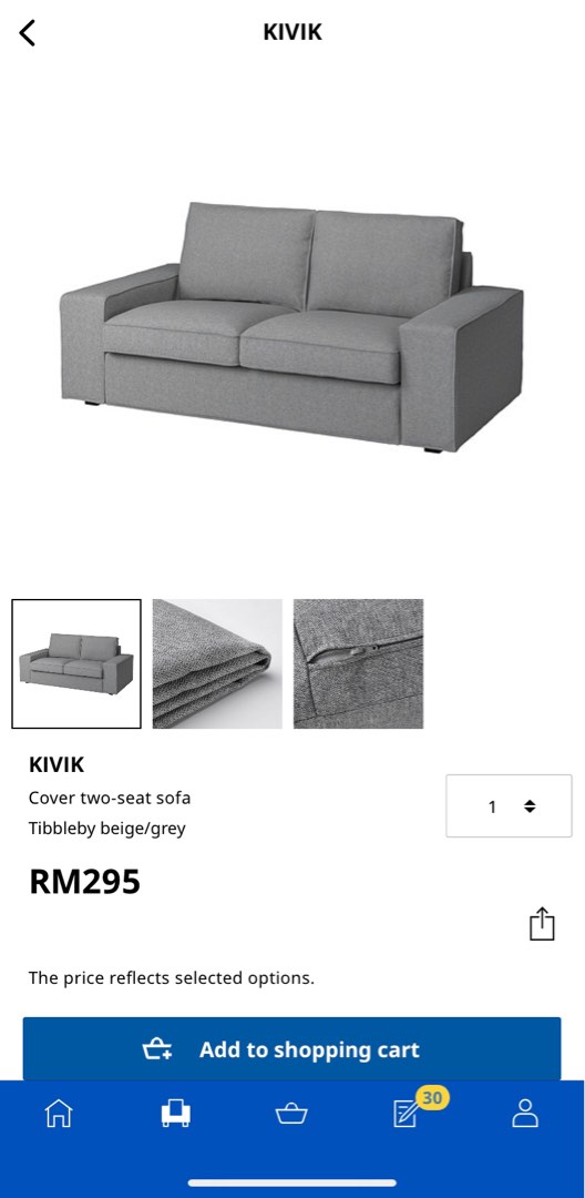 IKEA KIVIK 2 seater sofa cover set grey, Furniture & Home Living