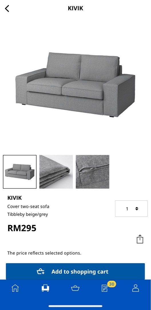 IKEA KIVIK 2 seater sofa cover set grey, Furniture & Home Living