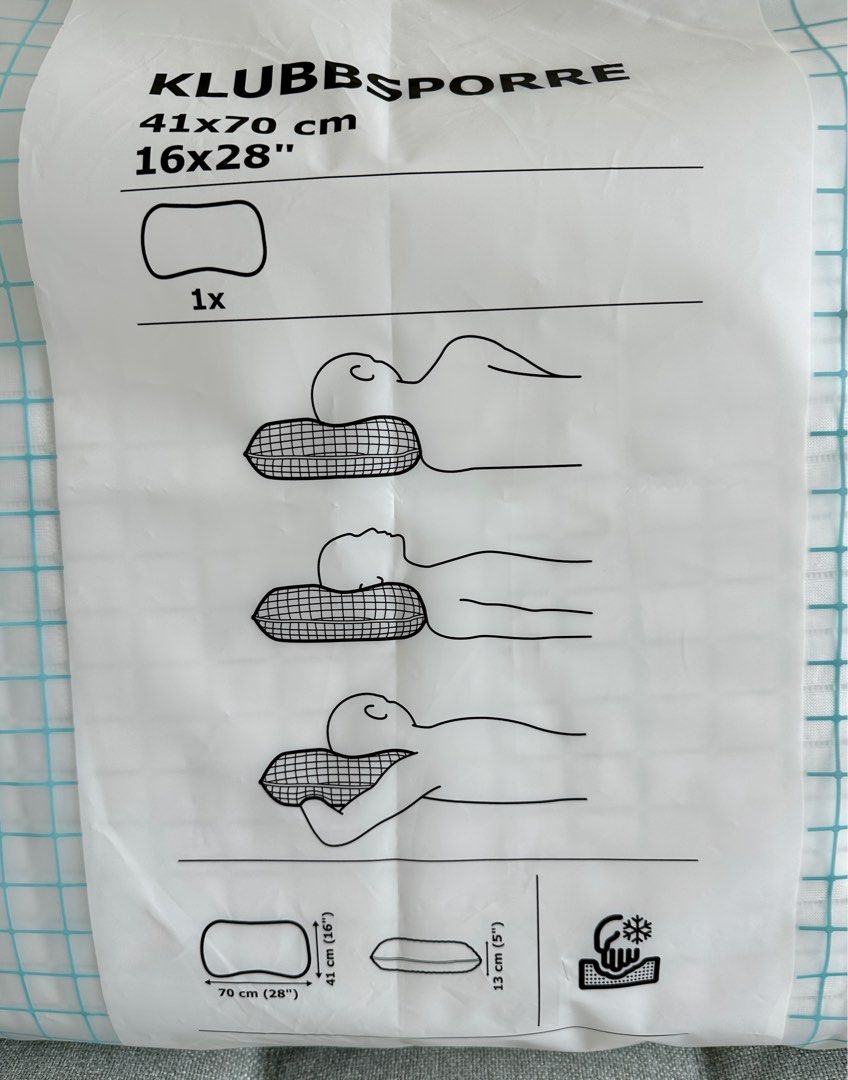 IKEA KLUBBSPORRE Ergonomic pillow, 41*70 cm, Furniture & Home Living ...
