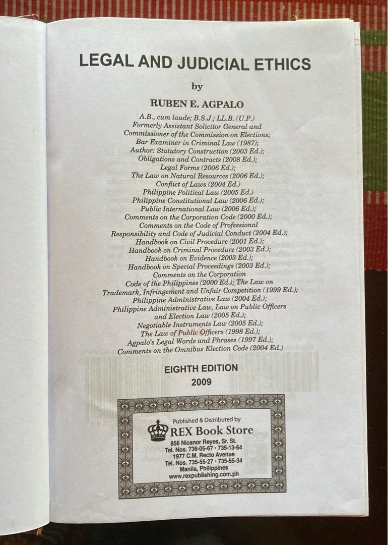 Legal and Judicial Ethics by Agpalo 2009, Hobbies & Toys, Books