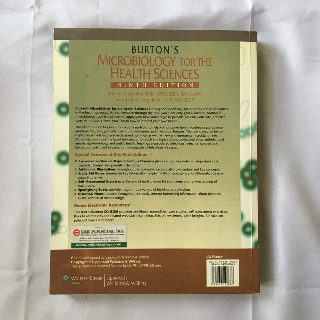 Microbiology for the Health Sciences 9th edition (Category: Textbooks) located in Caloocan City. Submitted by worn.co (Listing ID 1205699916, Image 2). Description: this has been stored on the shelves for years so manage your expectations (browning and foxing +).