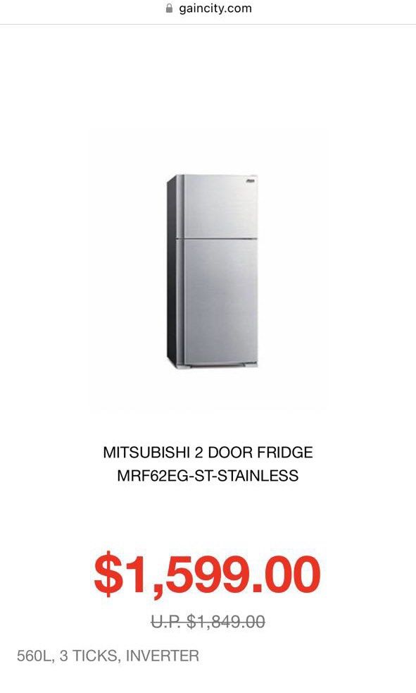 Mitsubishi 2 door fridge / 560 litres, TV & Home Appliances, Kitchen