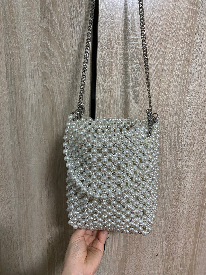 Pearl bead mini bucket bag deals