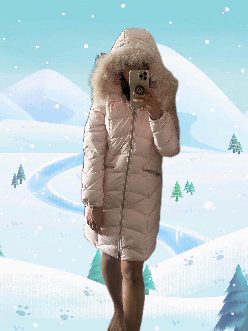 Pink knee length coat discount