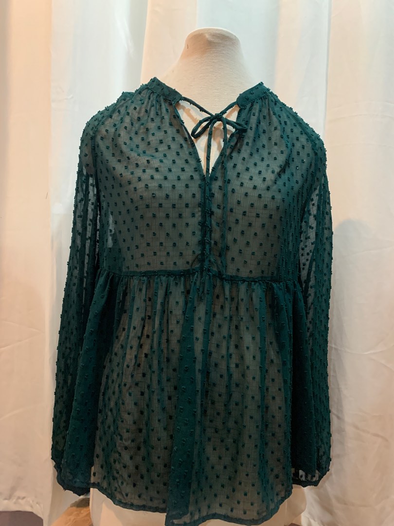 Promod Emerald Green Sheer Blouse, Women's Fashion, Tops, Blouses on Carousell