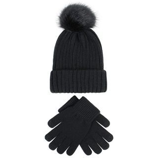Ready Stock WONDERFUL☃️☃️ Women & Men Beanie Hat Gloves Set Winter Touch Screen Mittens Faux Fur Pom Hats Fashion Warm Knit Thick Slouchy Beanie/Multicolor