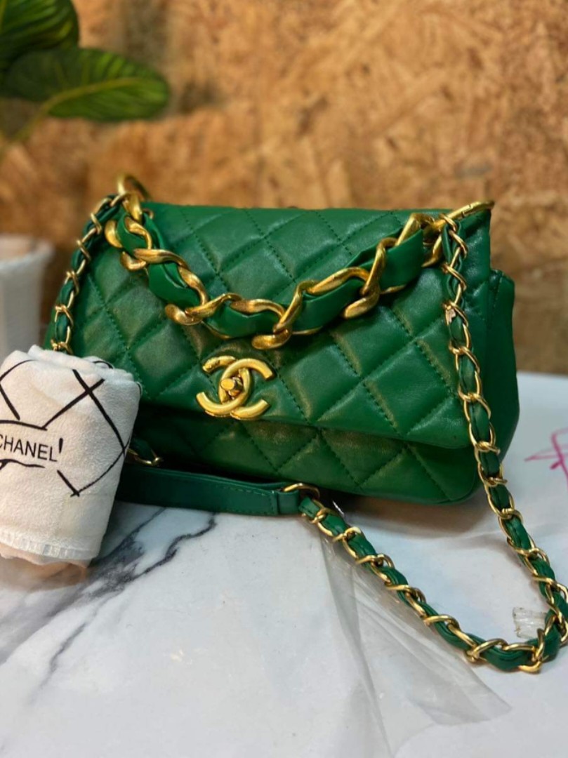 ?RAYA SALE? CHANEL GREEN QUILTED FLAP CHAIN BAG, Luxury, Bags & Wallets  on Carousell