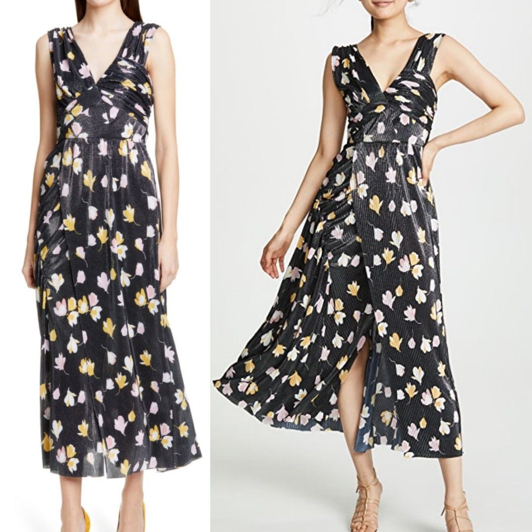 Self portrait floral printed discount plisse dress