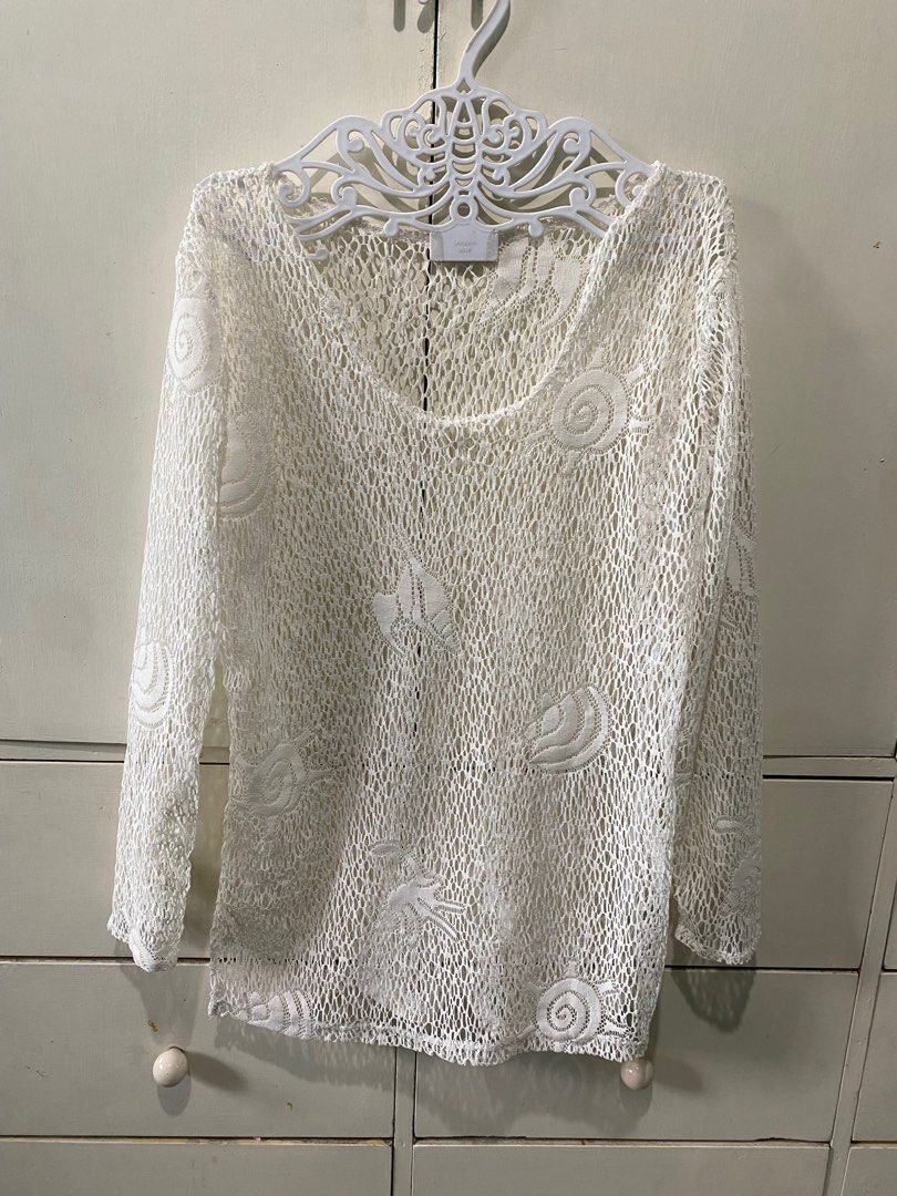 Swimwear cover lace (Category: Swim Top & Rash Guards) located in Taytay. Submitted by dionesantos (Listing ID 1205718566, Image 1). Description: No Brand Used only once for swimwear cover Size: L - 2XL frames.