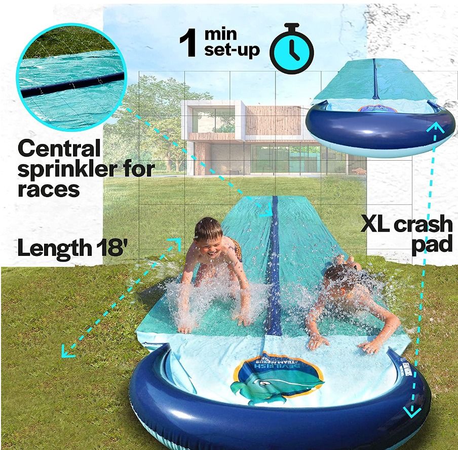 TEAM MAGNUS 18ft XL Slip and Slide Heavy Duty Inflatable Slide with Central Sprinkler and XL