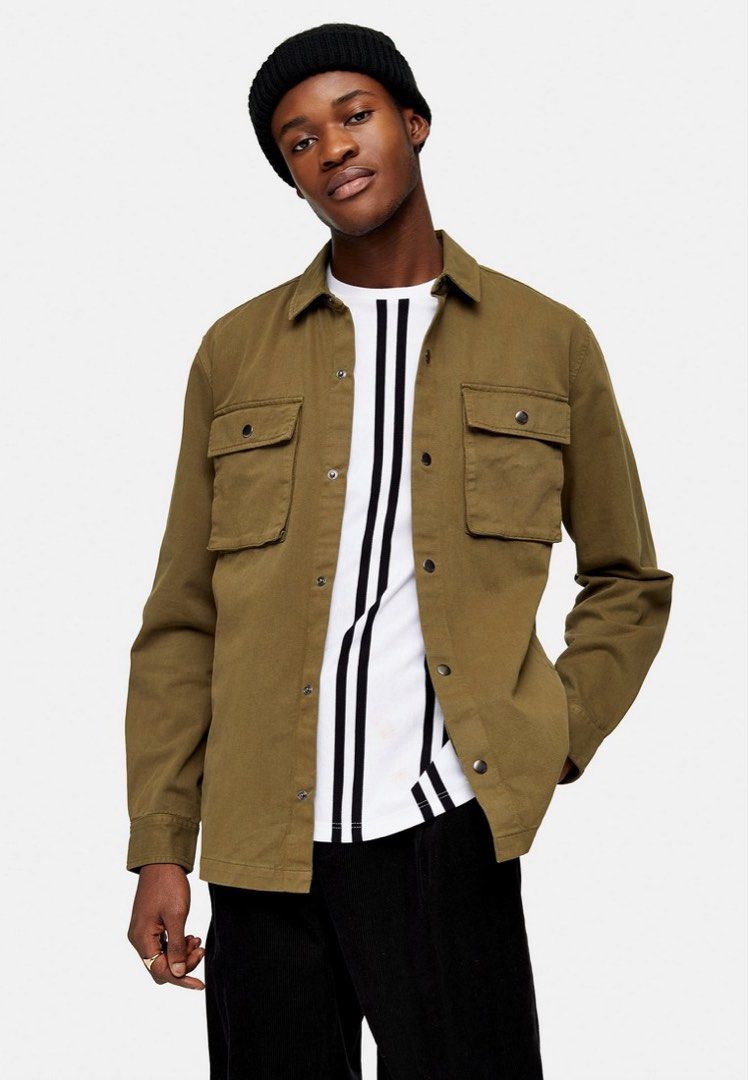 Topman Dark Olive Overshirt Jacket Men s Fashion Coats Jackets