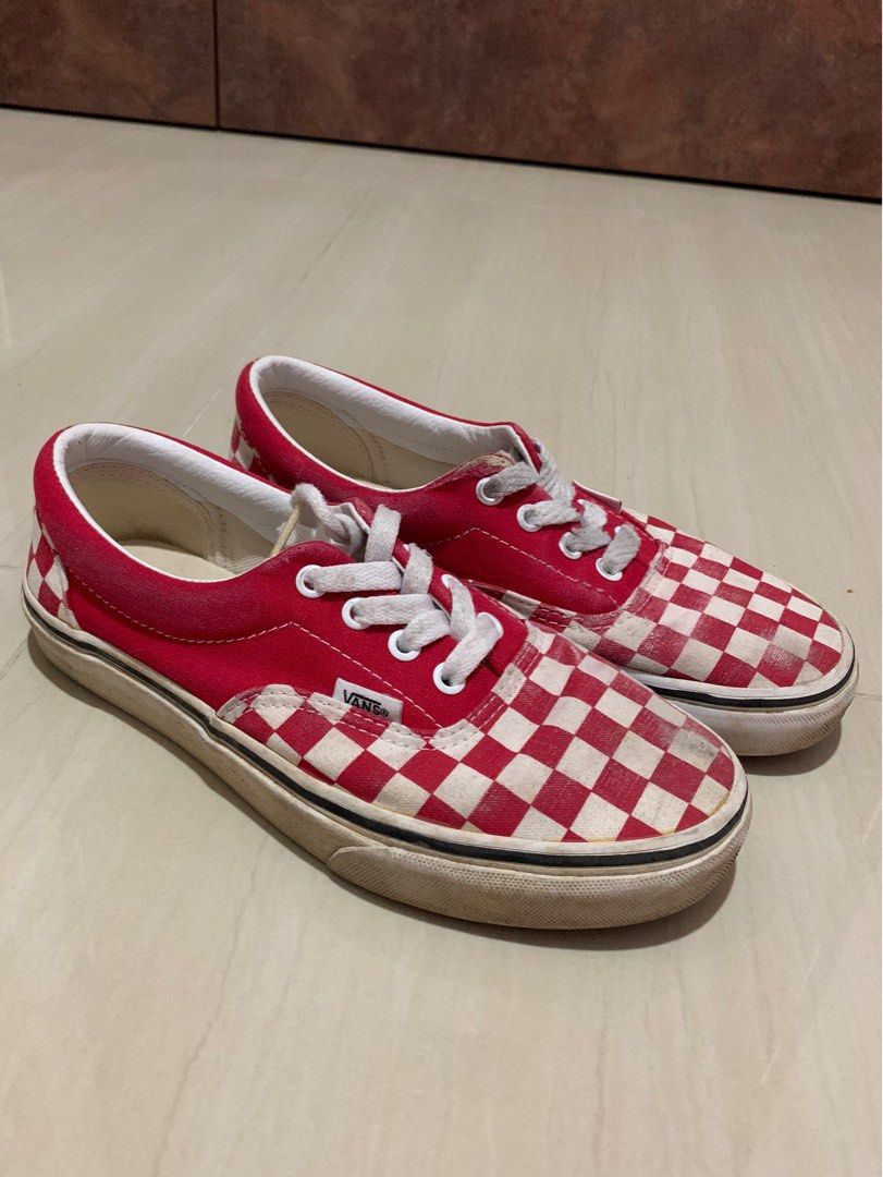 VANS RED CHECKERED Women s Fashion Footwear Sneakers on Carousell