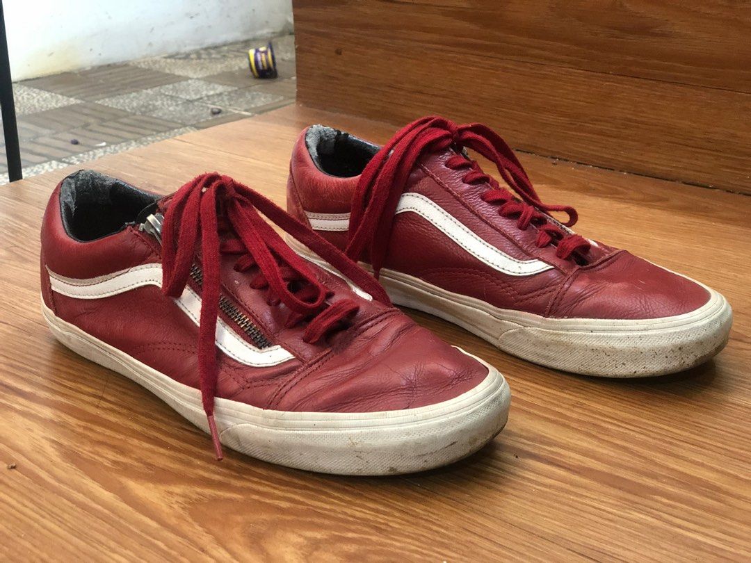 Vans red leather shoes cheap