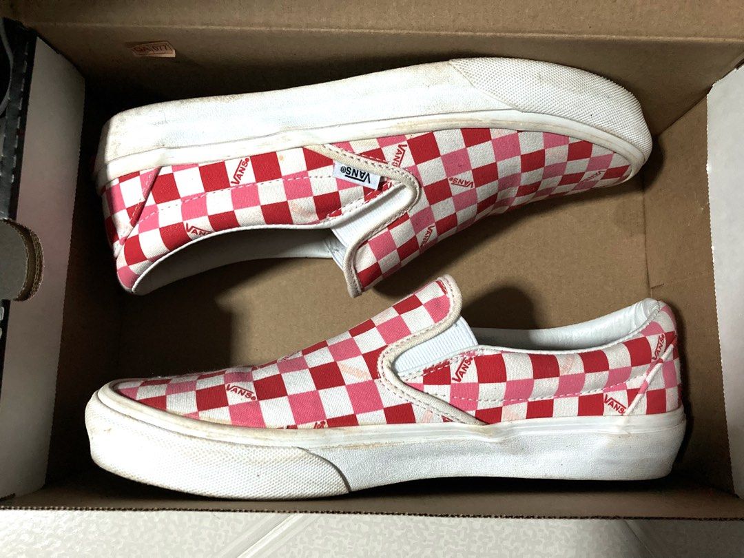 Checkerboard vans online slip on pink
