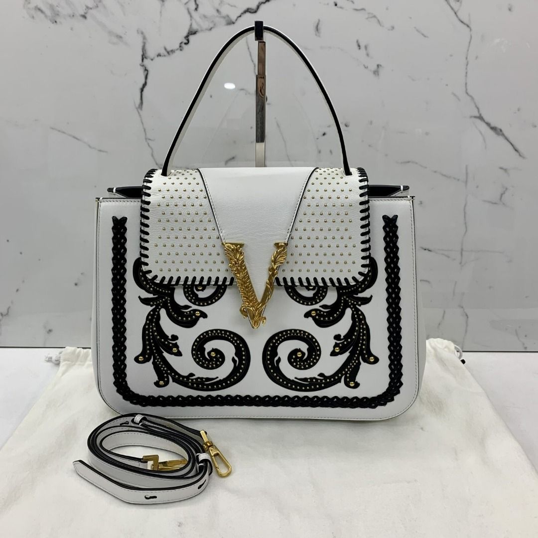 VERSACE WHITE LEATHER 2WAY VIRTUS SHOULDER BAG 227032489 SI, Luxury